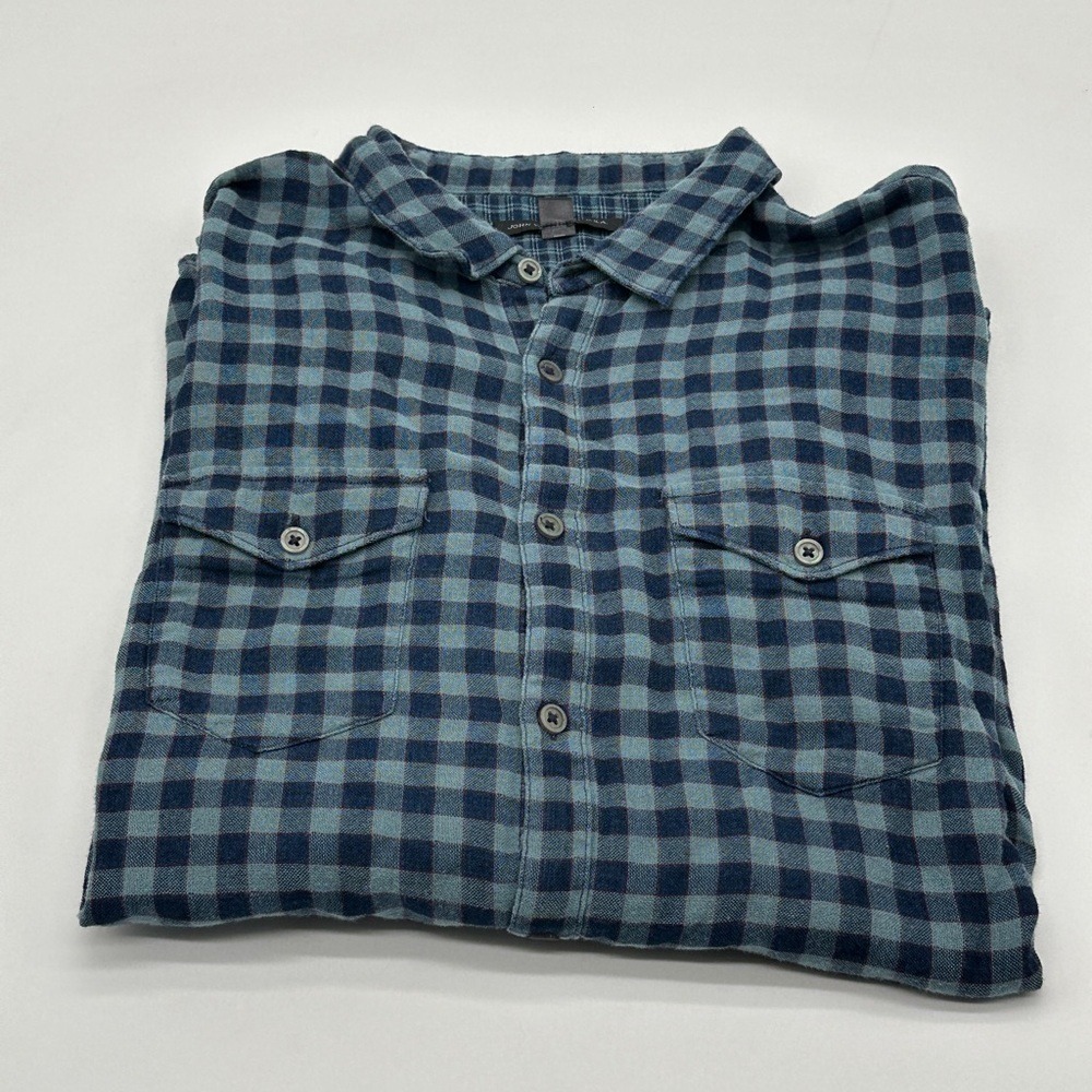 John‎ Varvatos USA Mens Blue Buffalo Check Double Faced Button Down Shirt Size L